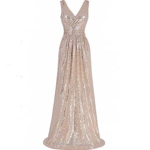 Women Sequin Bridesmaid/Prom Dress in Rose-Gold